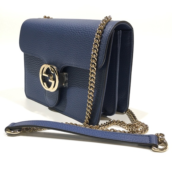 GUCCI INTERLOCKING G LEATHER CROSSBODY / SHOULDER BAG -BLUE -NWT - Picture 9 of 10